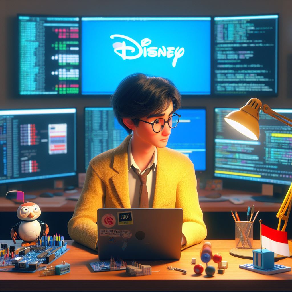 Gambar mirip poster diseny pixar yang dibuat menggunakan Bing Image Creator
